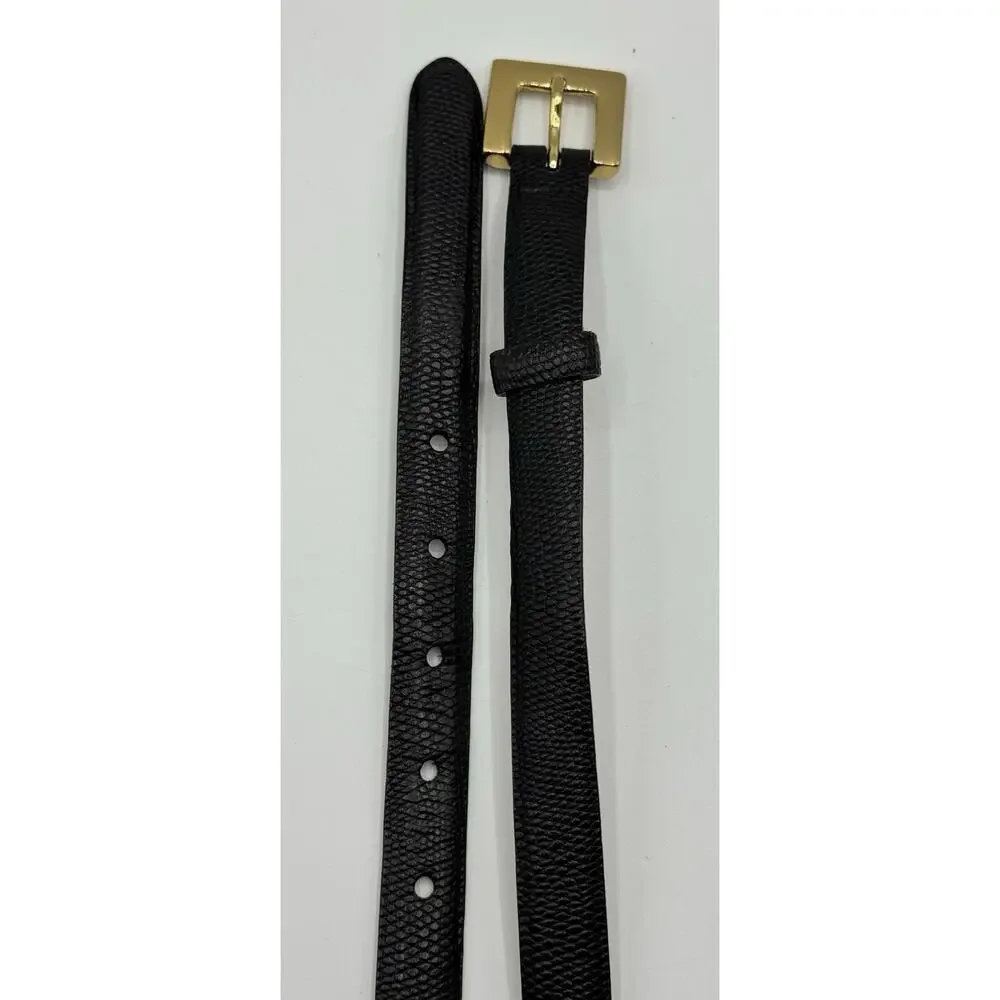 W. KLEINBERG LUXURY BLACK EMBOSSED LIZARD BELT 1/2” WIDE GOLD BUCKLE SIZE MEDIUM